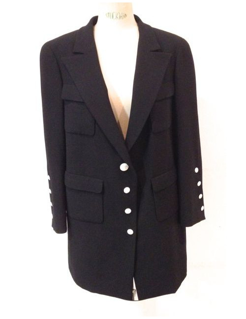 Veste CHANEL safari noire avec boutons blancs