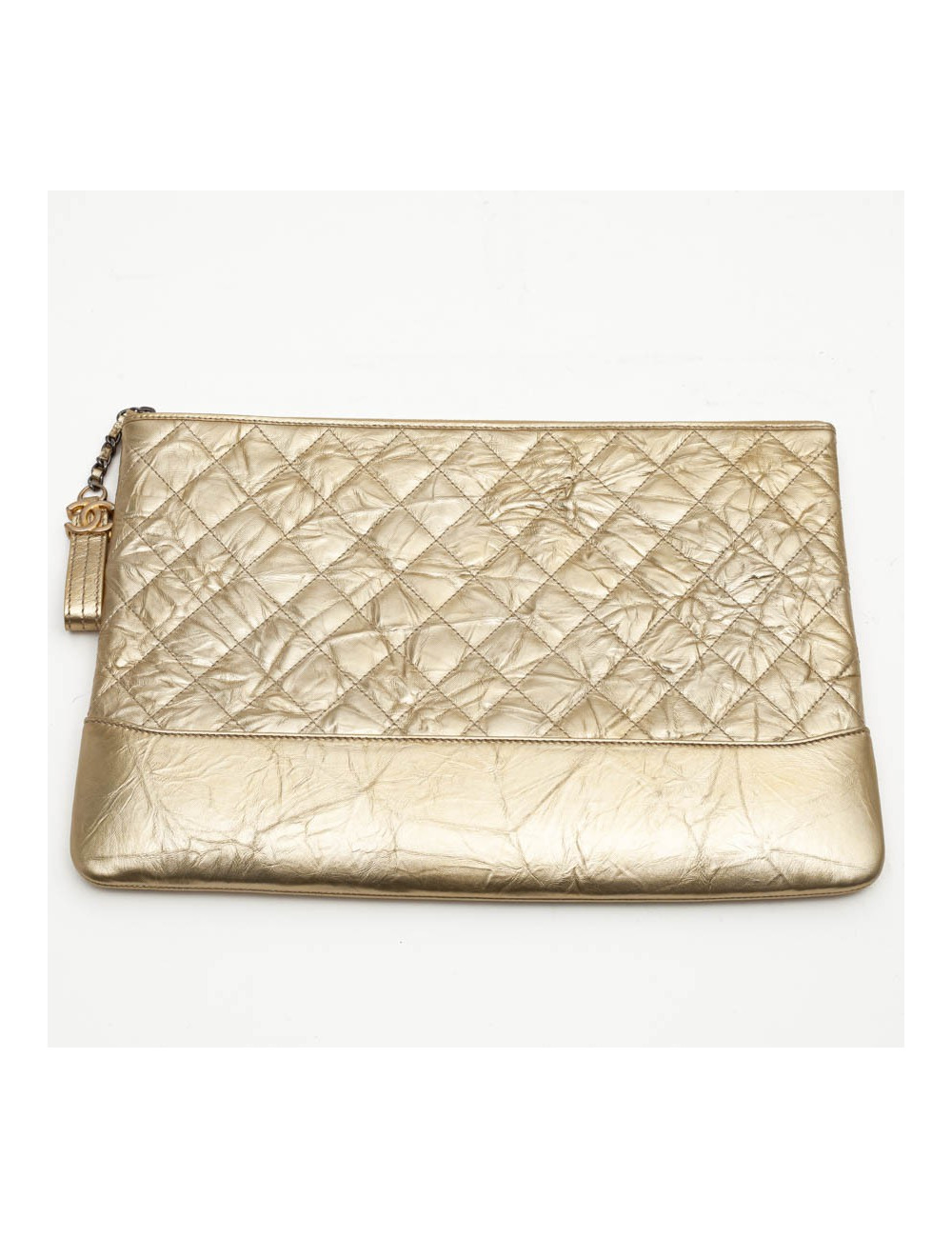 Pochette CHANEL cuir doré froissé