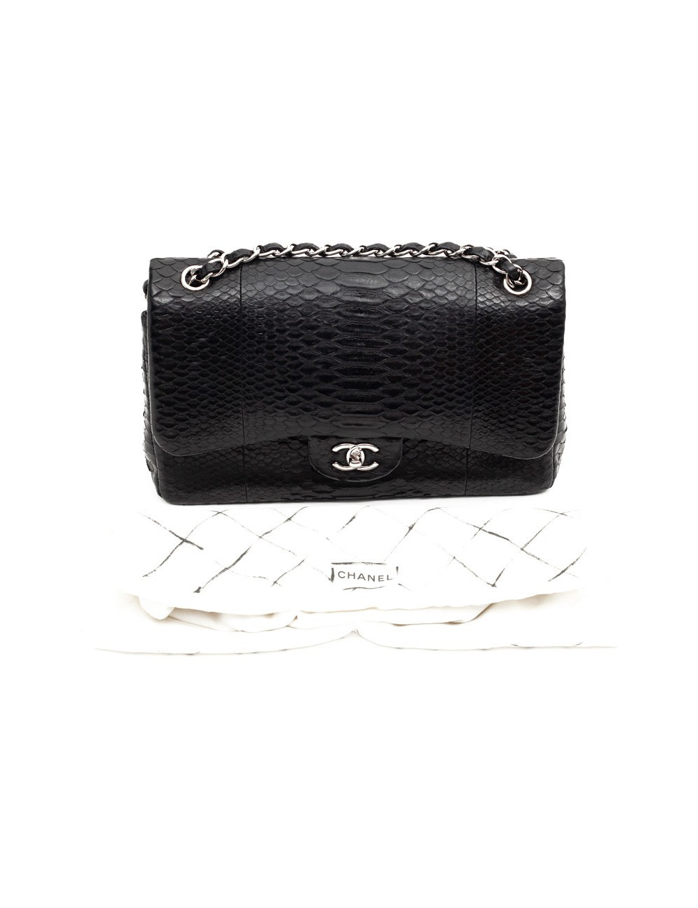 CHANEL Jumbo python noir