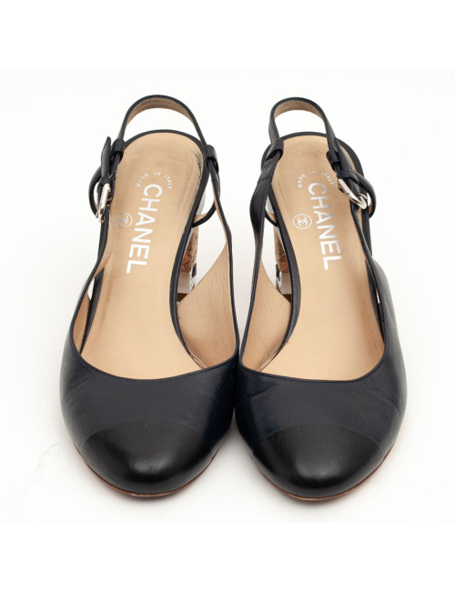CHANEL sandales cuir noir