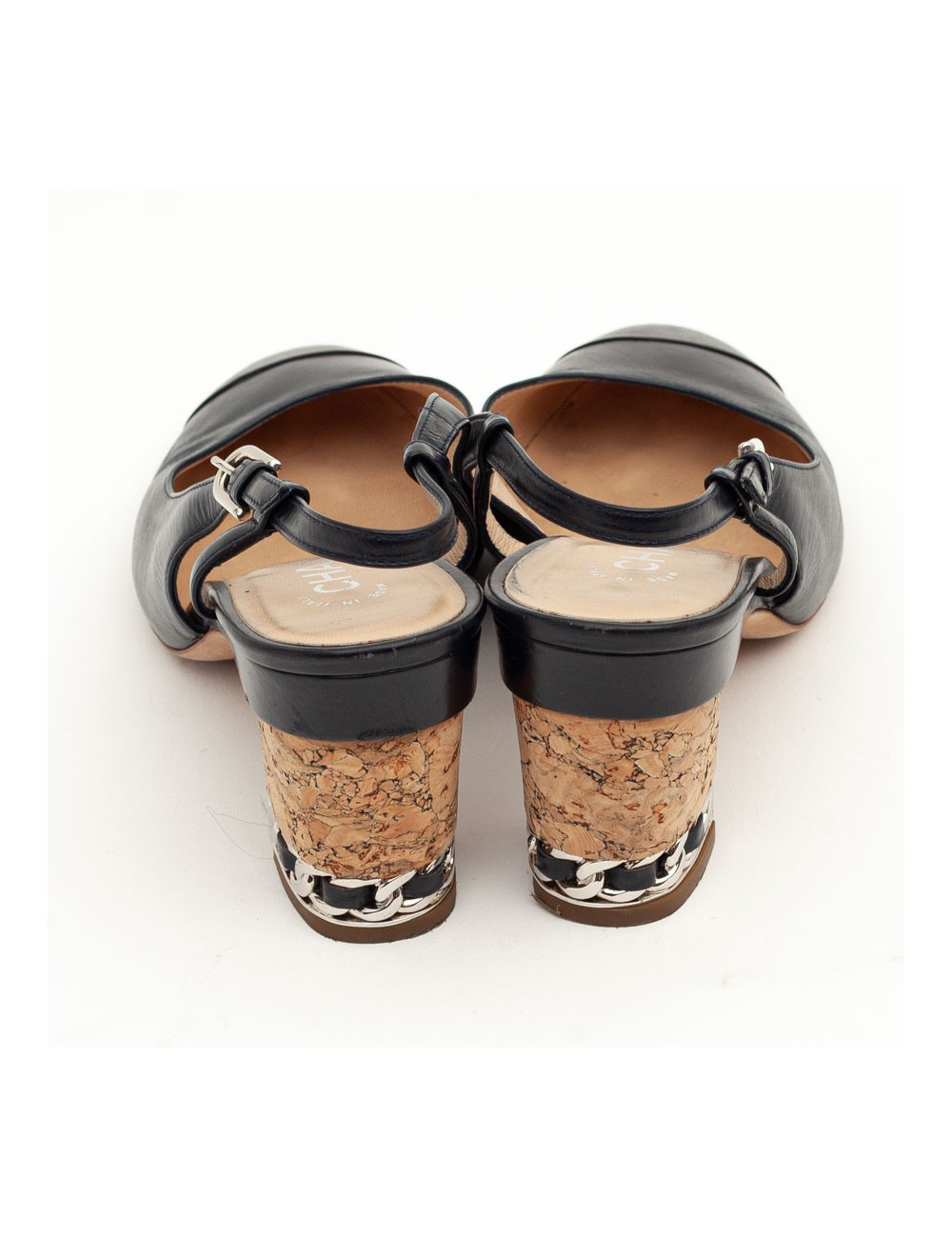 CHANEL sandales cuir noir