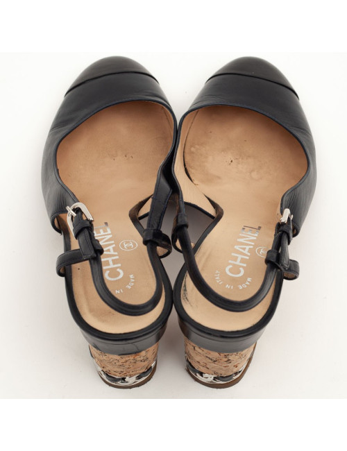 CHANEL sandales cuir noir