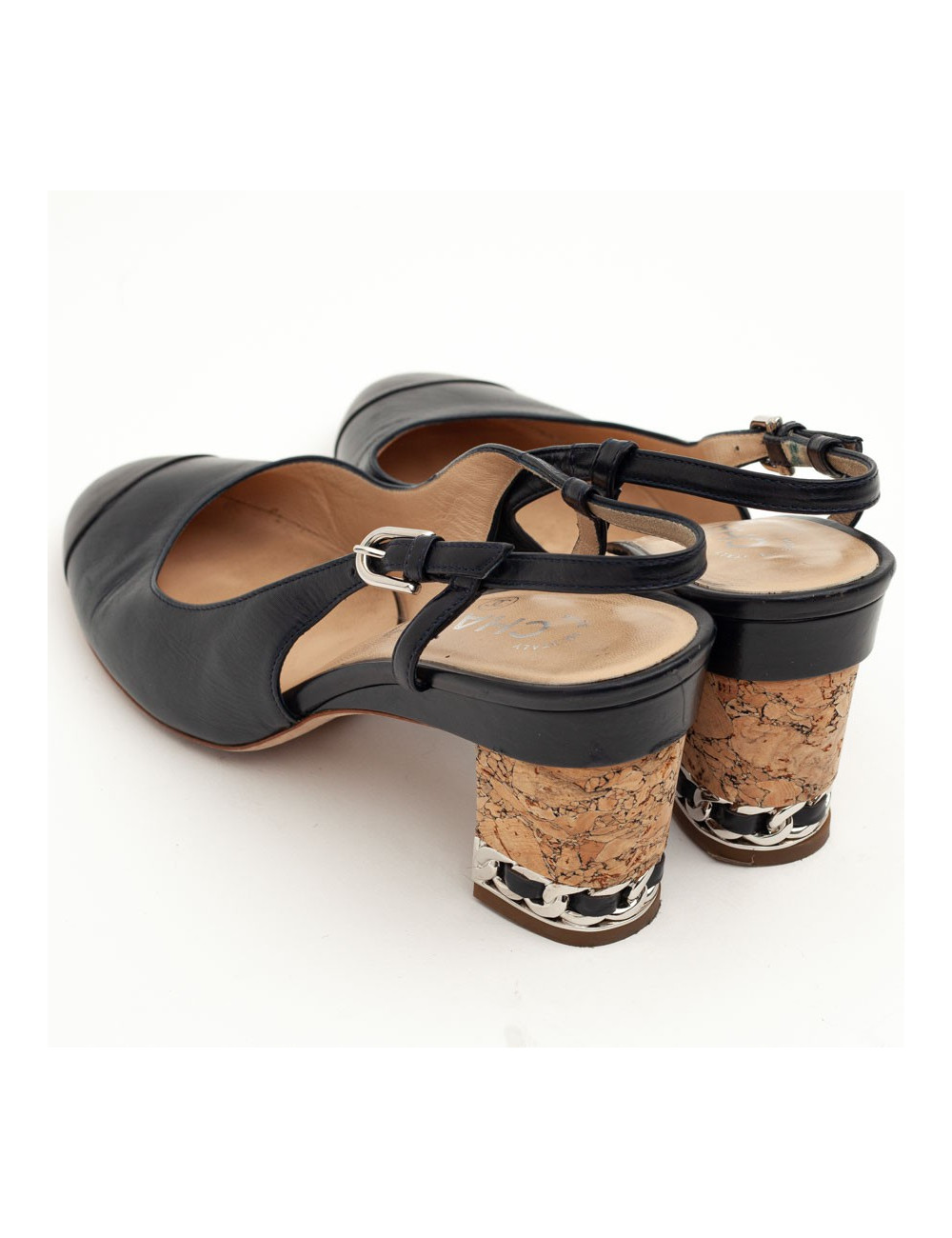 CHANEL sandales cuir noir