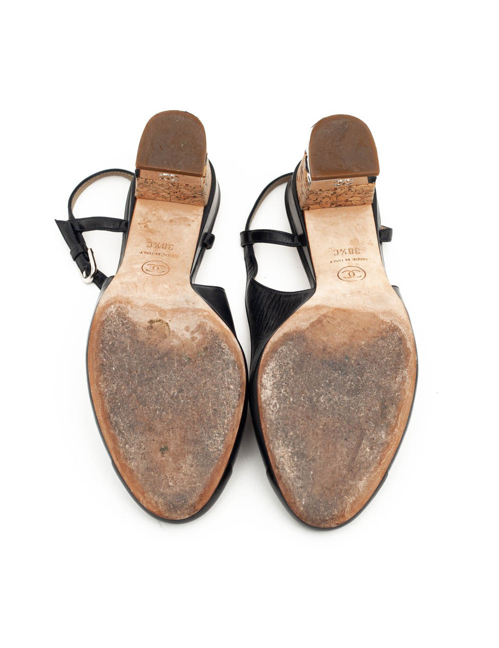 CHANEL sandales cuir noir