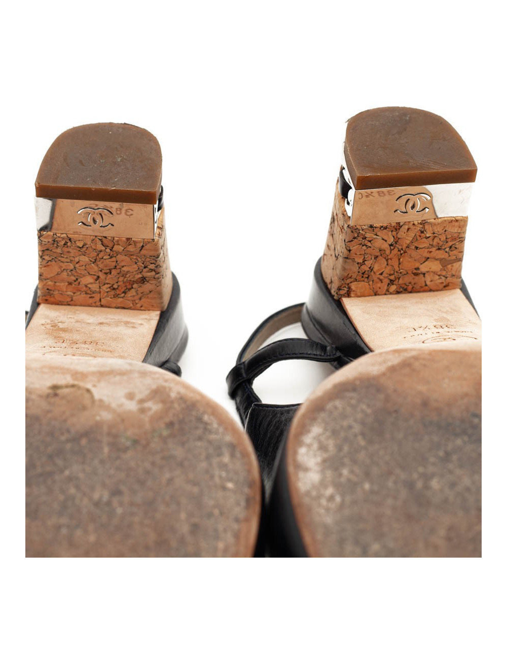 CHANEL sandales cuir noir