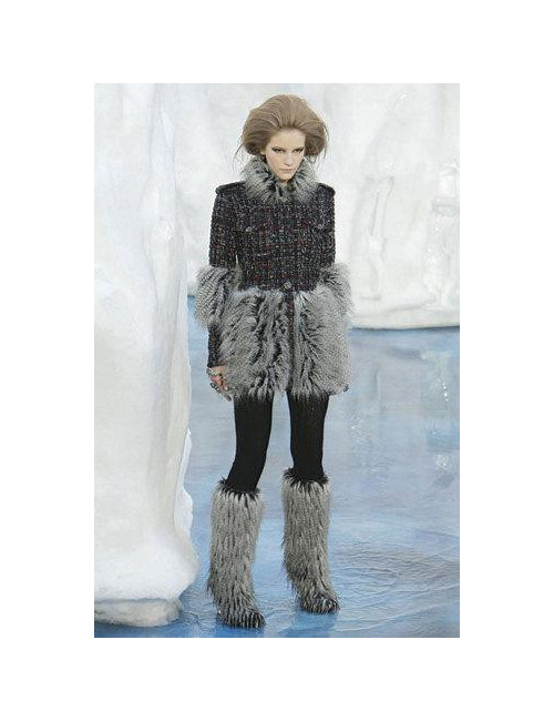 Veste T 36 CHAENL en tweed et fausse fourrure