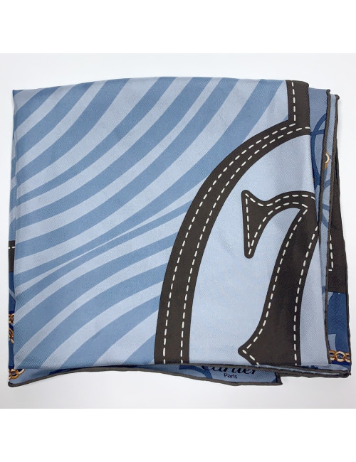 CARTIER blue and brown silk square scarf