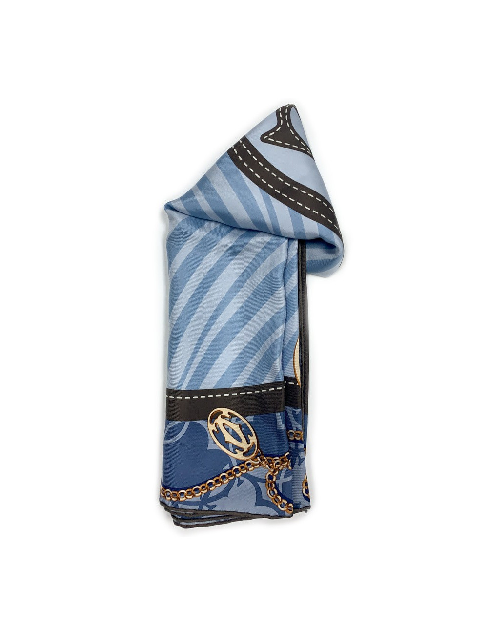 CARTIER blue and brown silk square scarf
