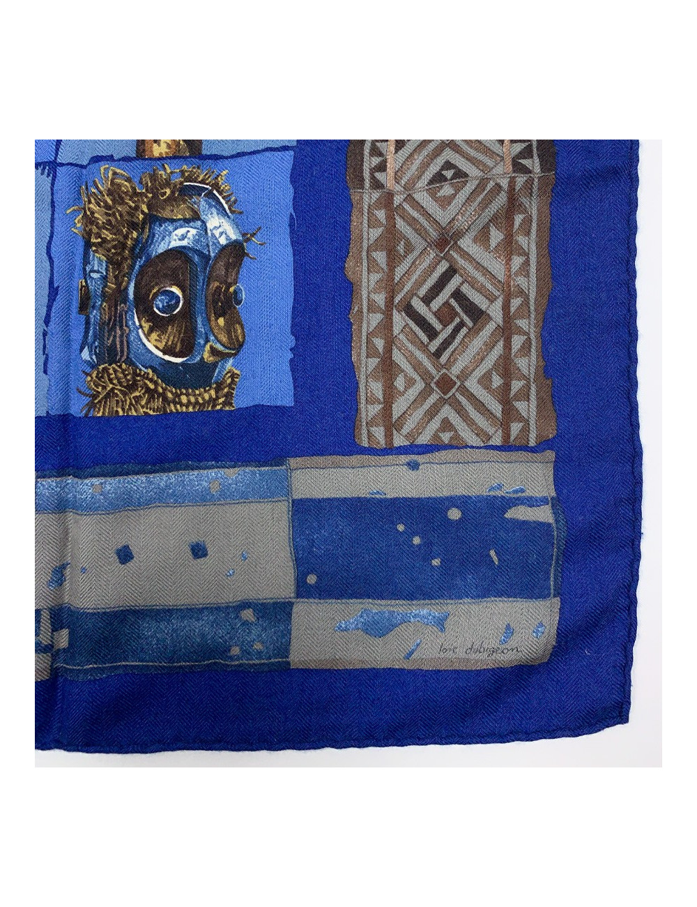 Foulard HERMES "Persona" bleu et marron