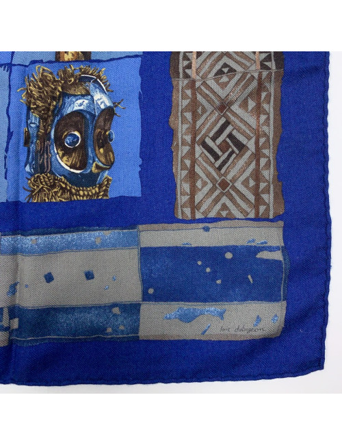 Foulard HERMES "Persona" bleu et marron