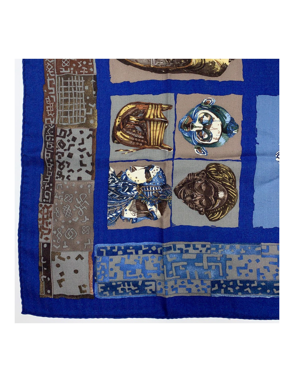 Foulard HERMES "Persona" bleu et marron