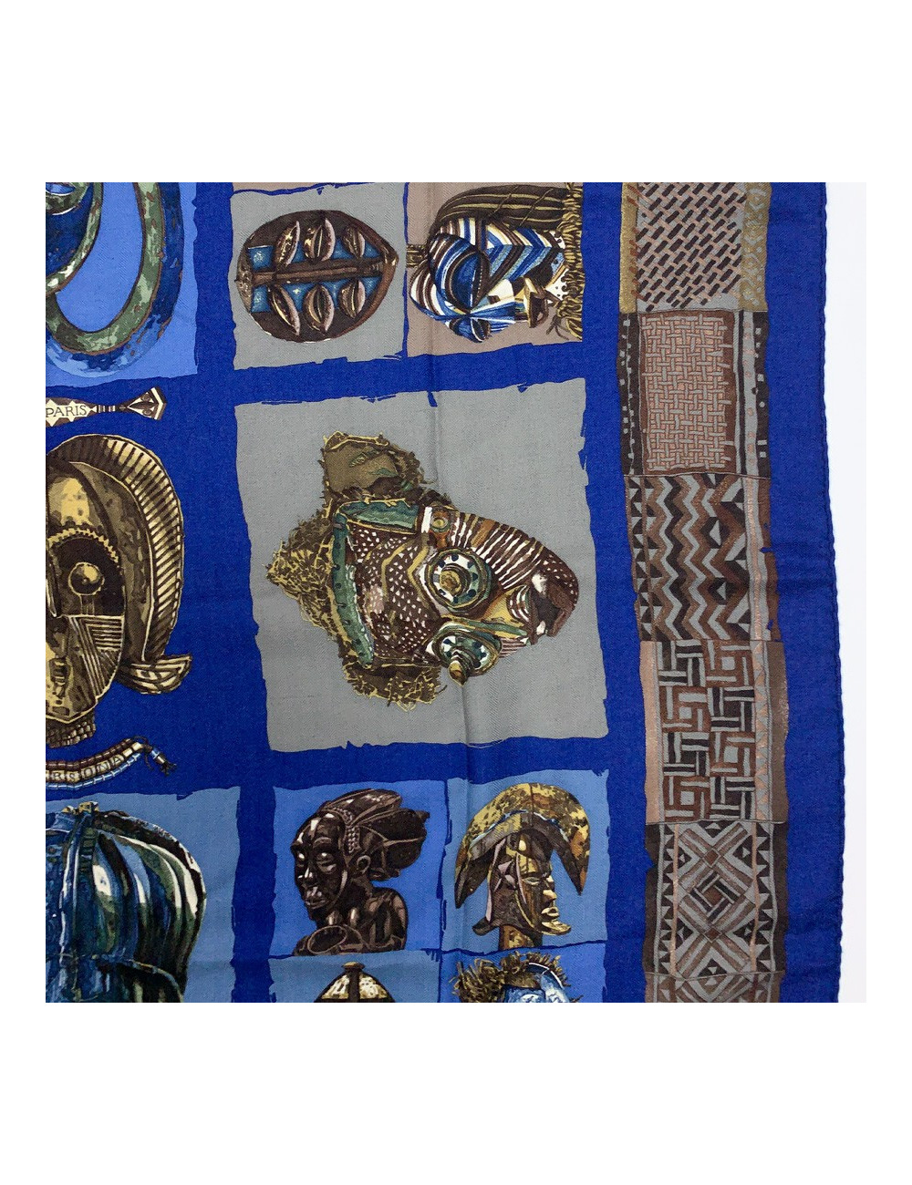 Foulard HERMES "Persona" bleu et marron