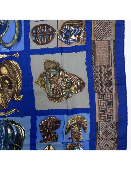 Foulard HERMES "Persona" bleu et marron