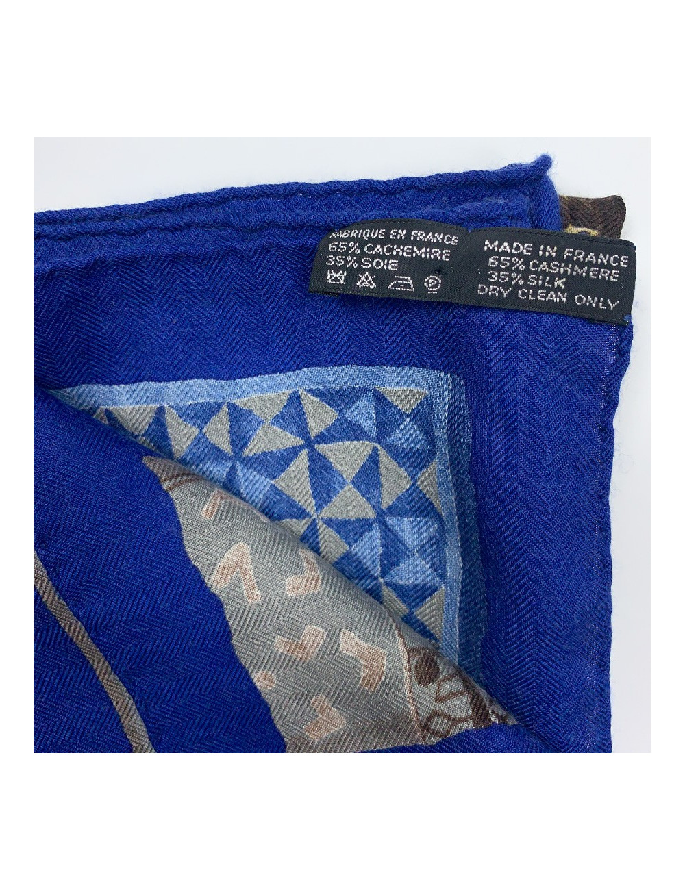 Foulard HERMES "Persona" bleu et marron