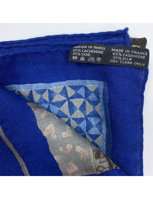Foulard HERMES "Persona" bleu et marron