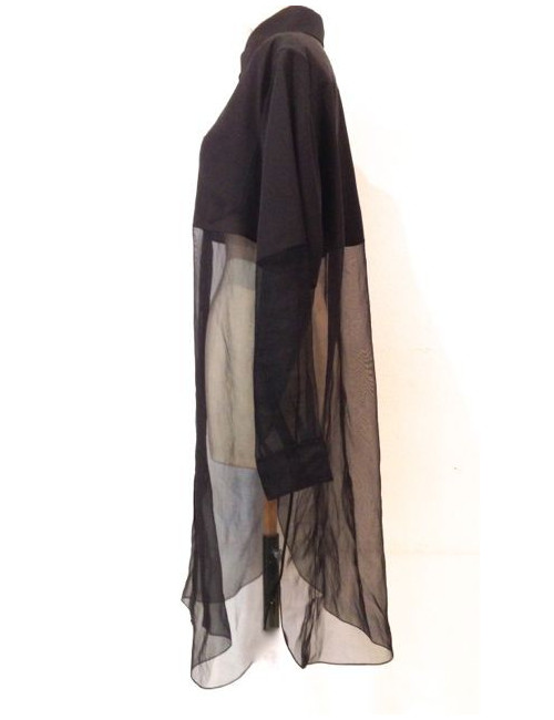 Blouse HERMES en soie noire mate et transparente