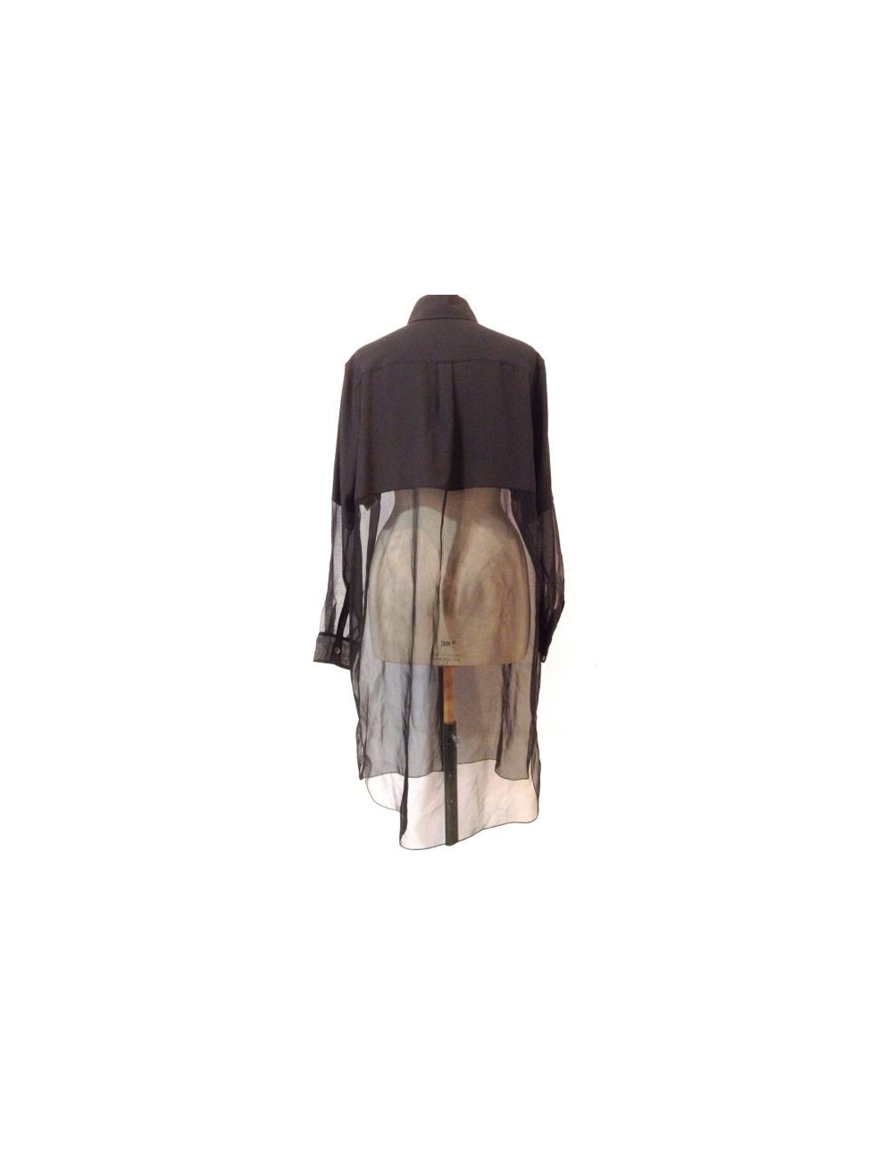 Blouse HERMES en soie noire mate et transparente