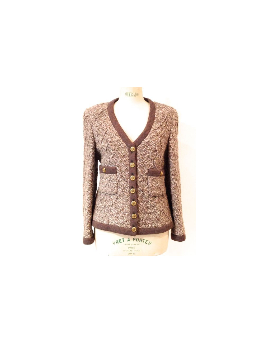 Veste CHANEL en laine marron chiné T 40