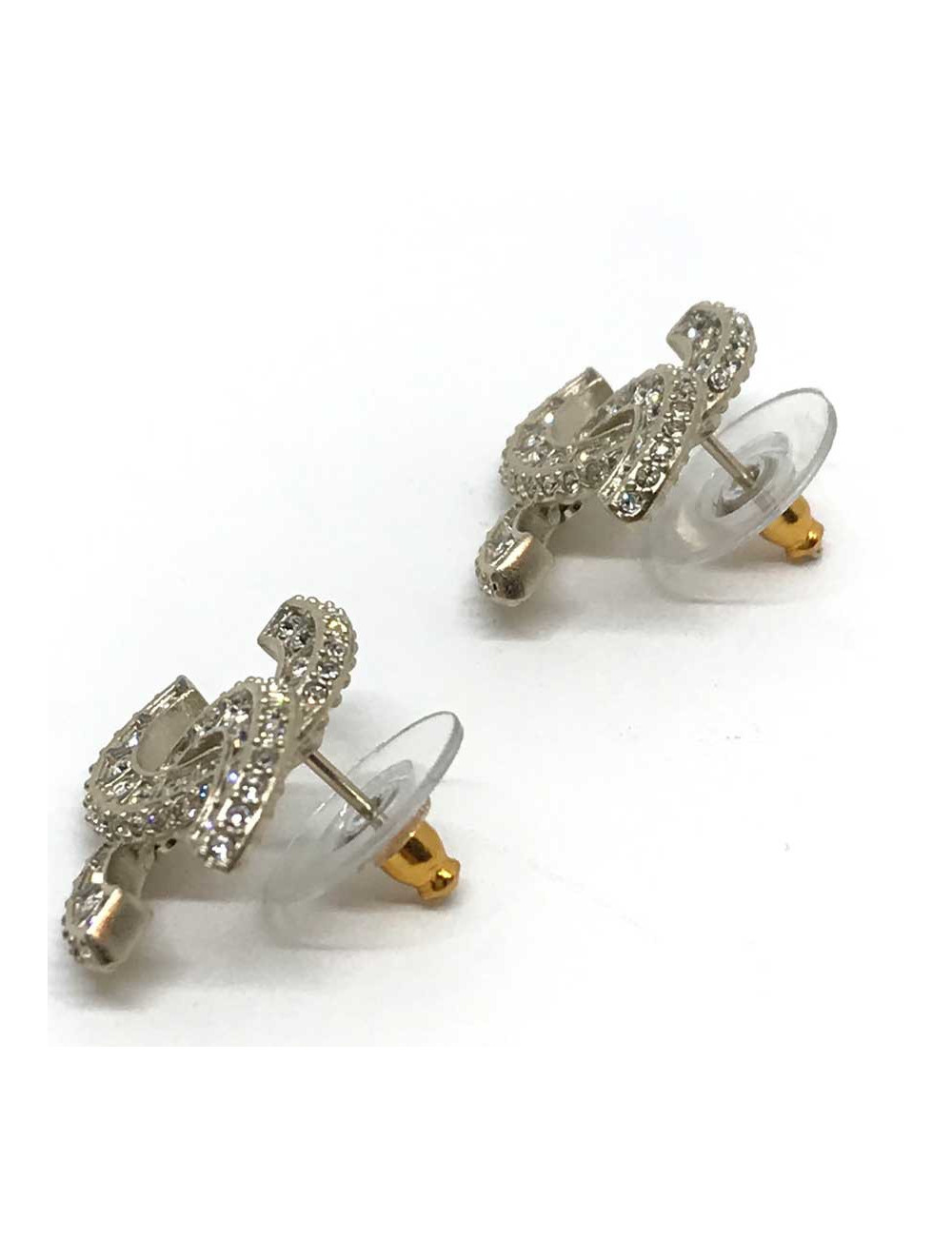 Clous d'oreille CHANEL métal or pâle et strass