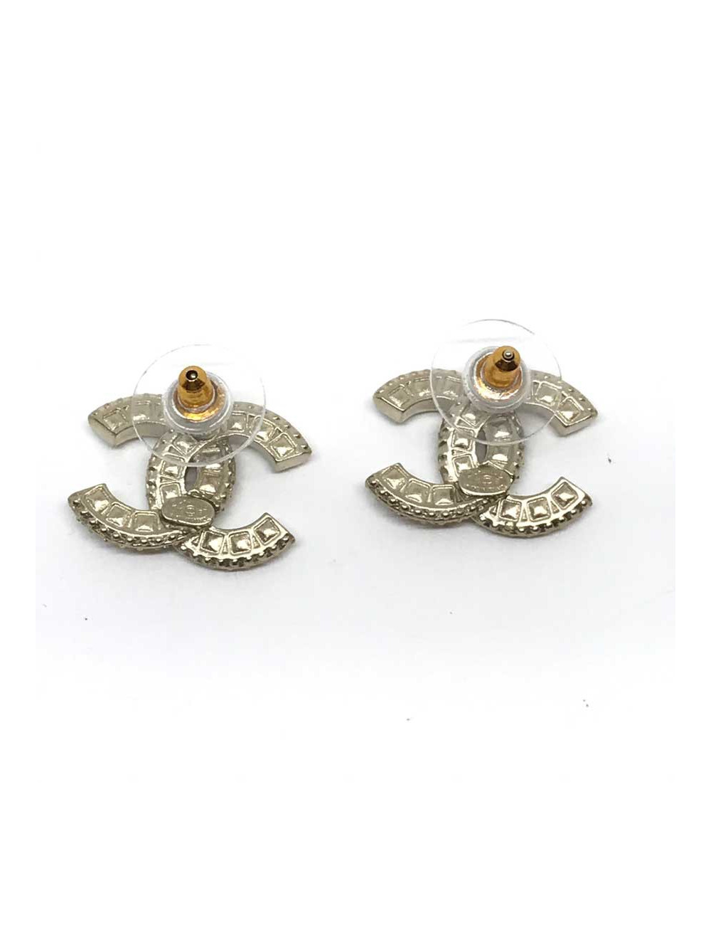 CHANEL CC pale gold earrings