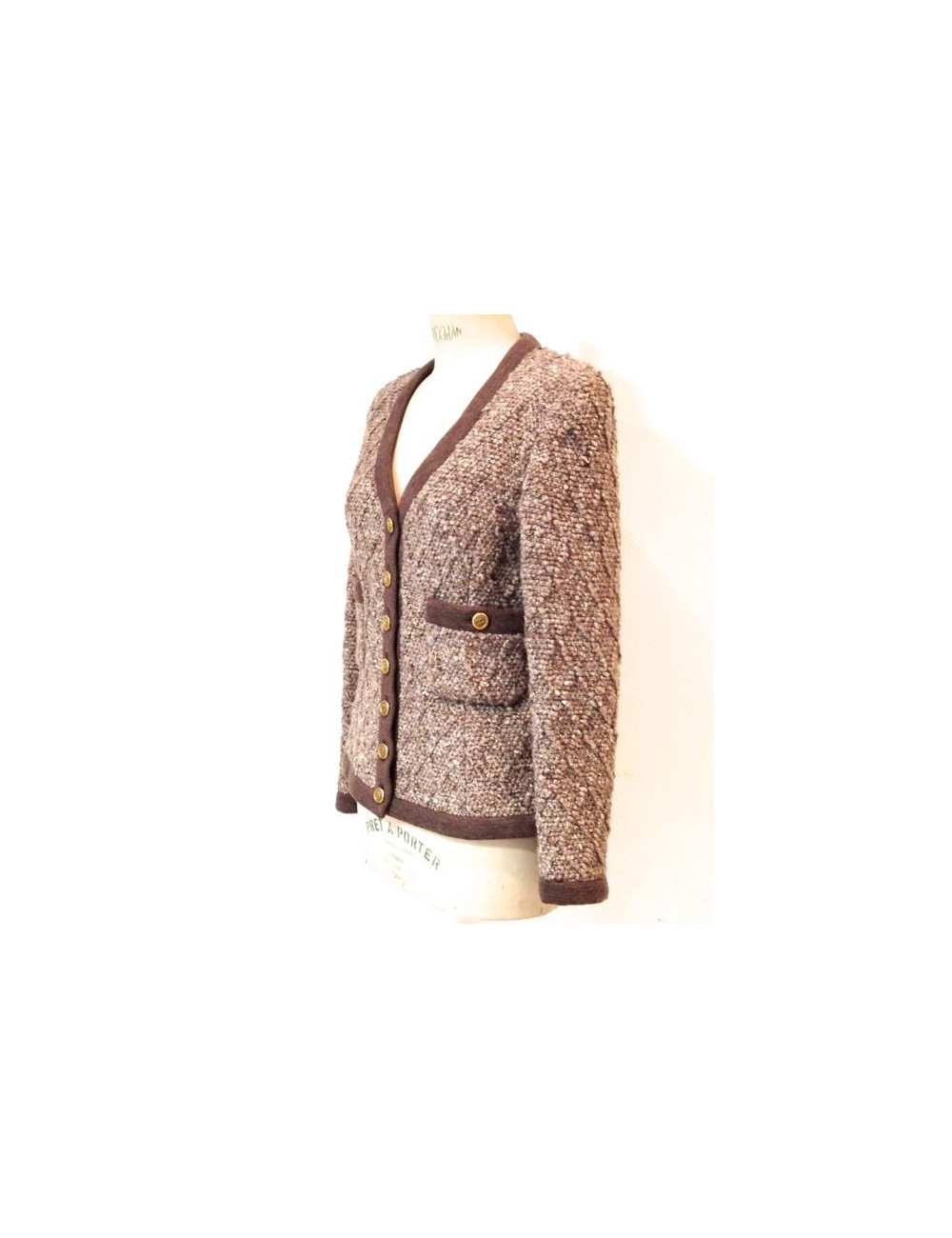 Veste CHANEL en laine marron chiné T 40