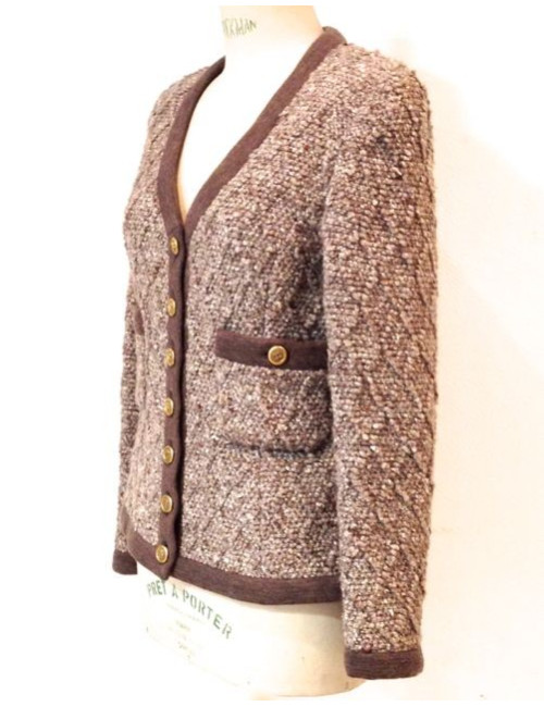 Veste CHANEL en laine marron chiné T 40
