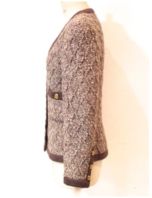 Veste CHANEL en laine marron chiné T 40