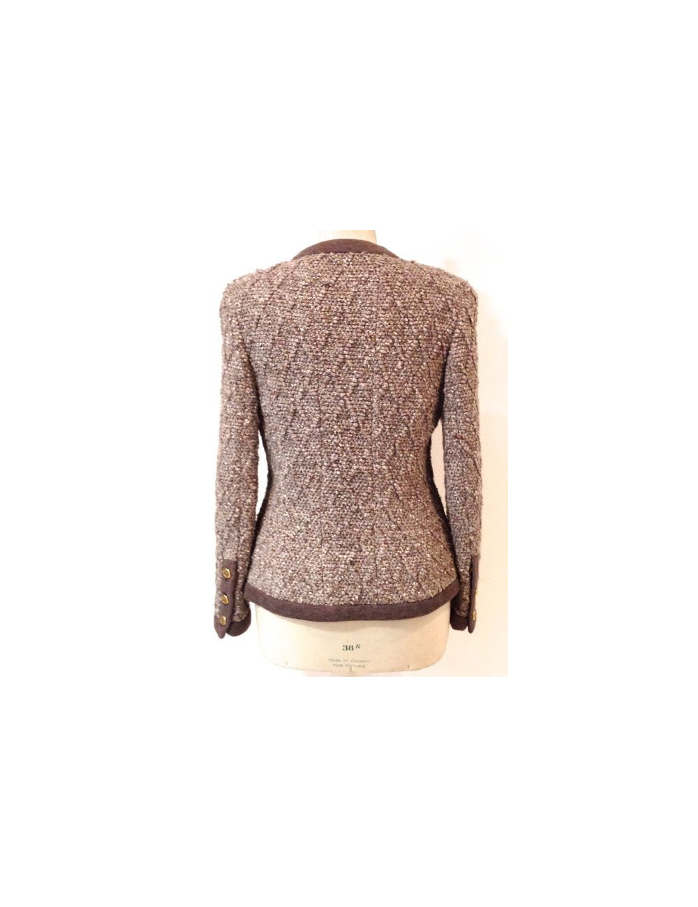 Veste CHANEL en laine marron chiné T 40