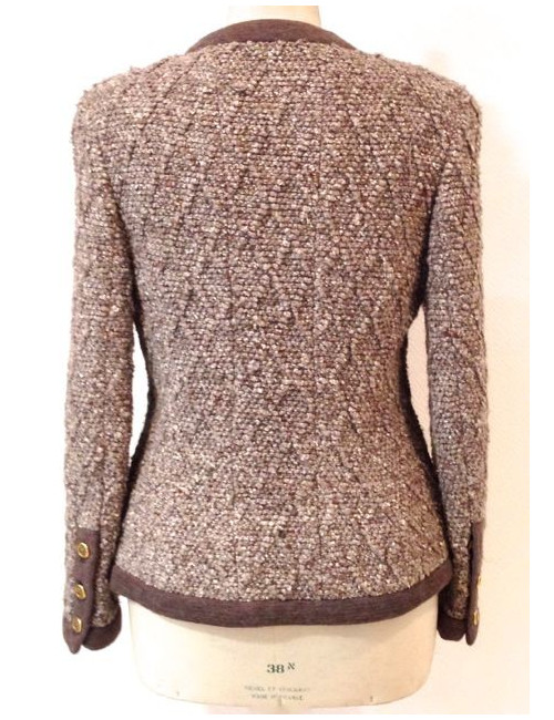 Veste CHANEL en laine marron chiné T 40