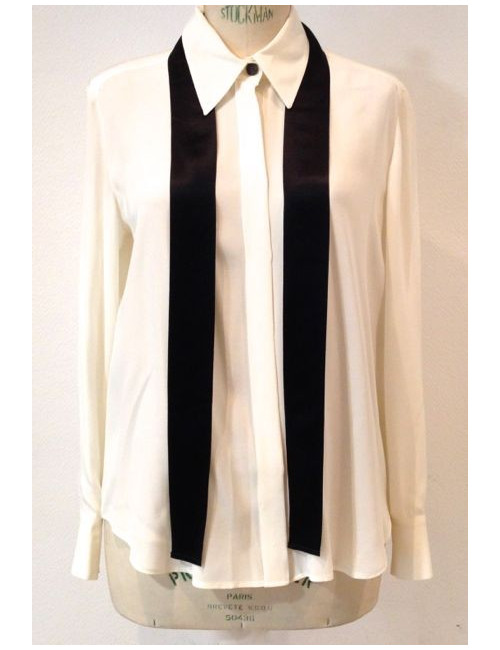 Chemisier CHANEL en soie blanc et noir