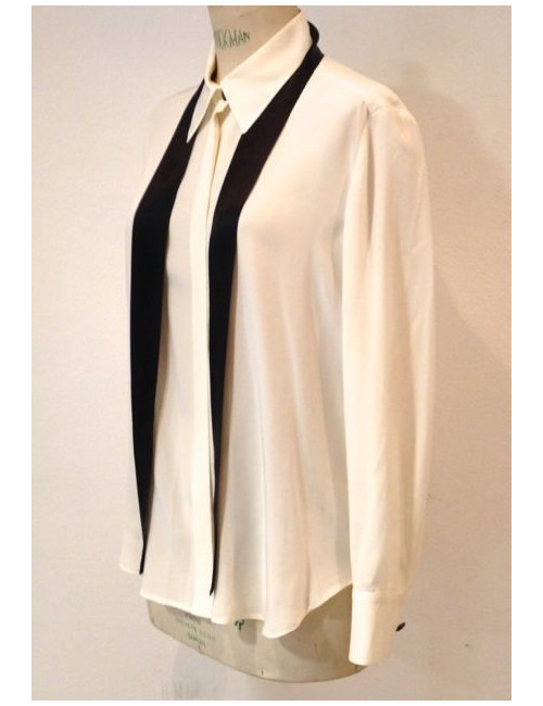 Chemisier CHANEL en soie blanc et noir