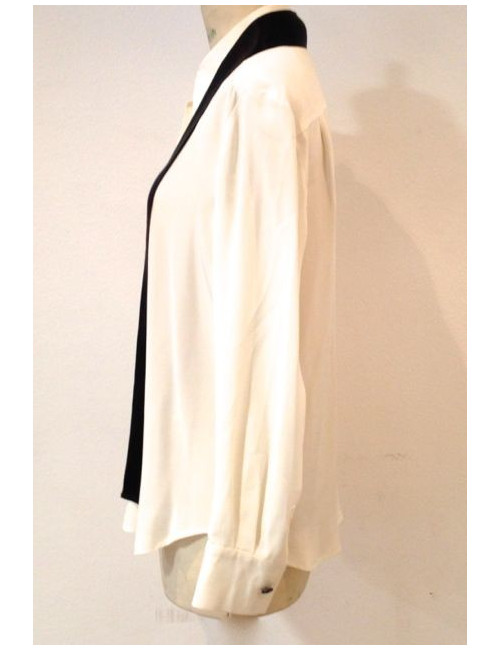 Chemisier CHANEL en soie blanc et noir