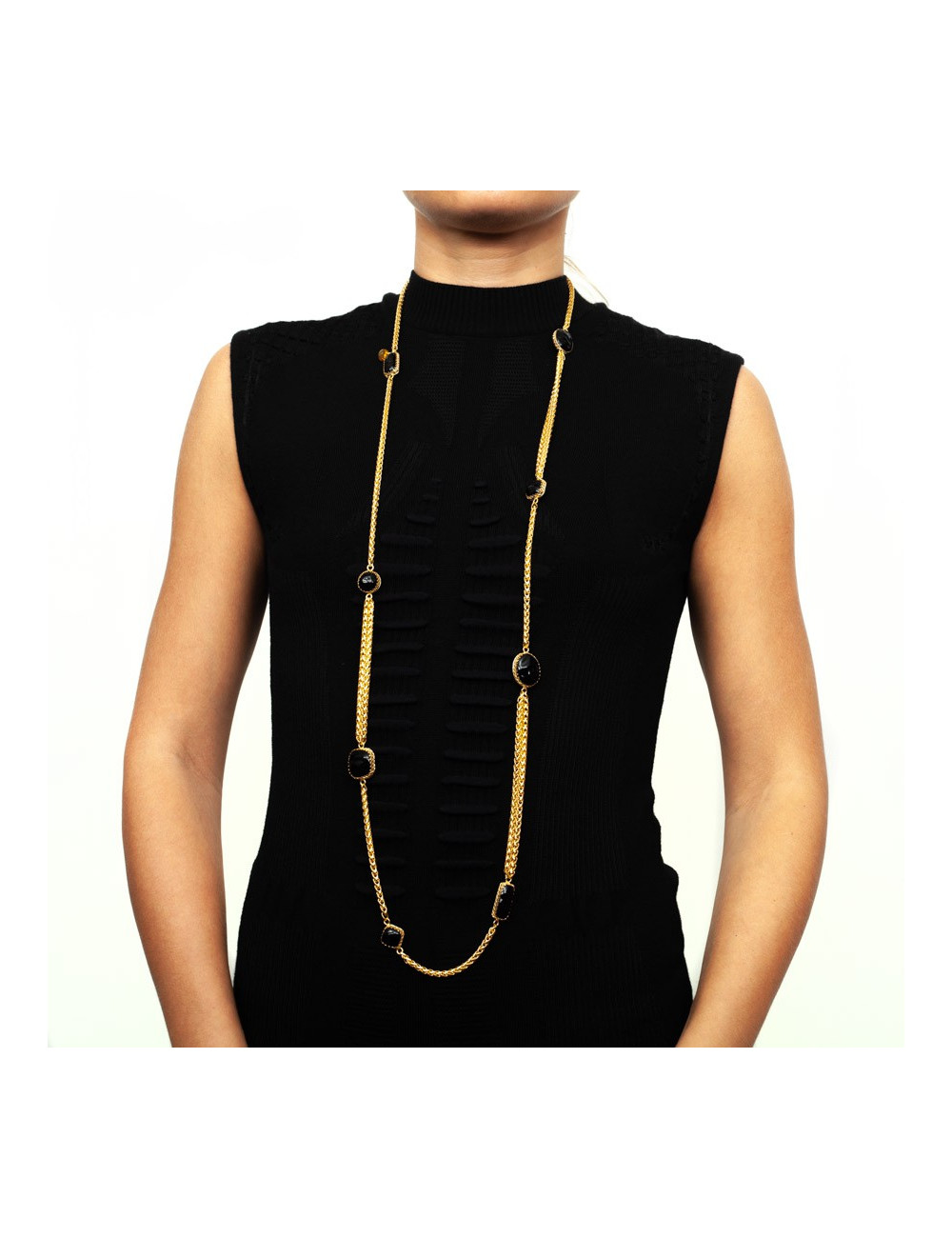 Sautoir noir MARGUERITE DE VALOIS en pâte de verre