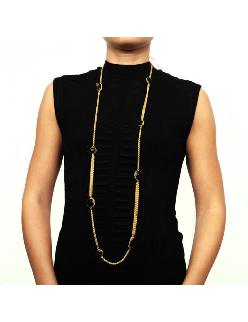 Sautoir noir MARGUERITE DE VALOIS en pâte de verre