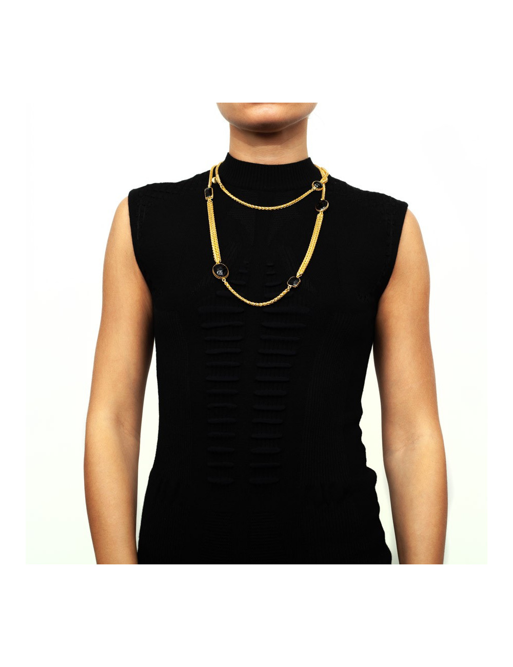 Sautoir noir MARGUERITE DE VALOIS en pâte de verre