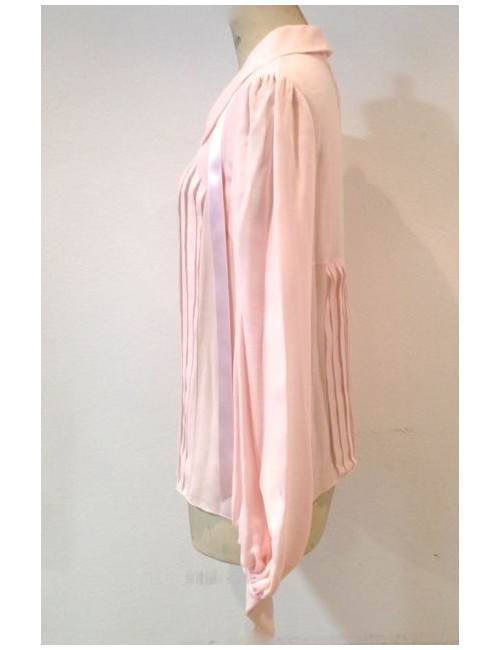 Chemise CHANEL en soie plissée rose barbie