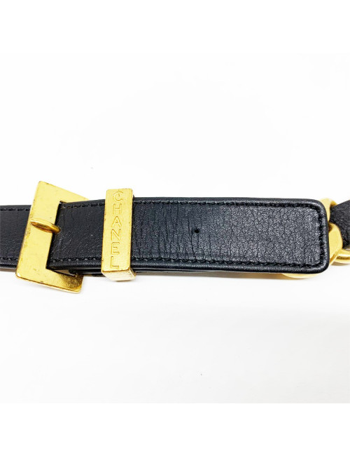 Ceinture CHANEL chaine et cuir noir 