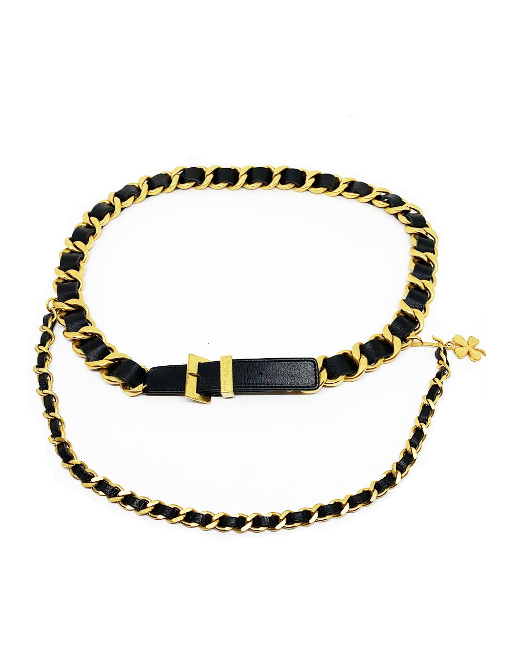 Ceinture CHANEL trèfle chaîne et cuir noir vintage