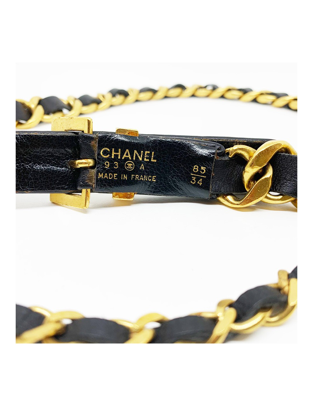 Ceinture CHANEL trèfle chaîne et cuir noir vintage