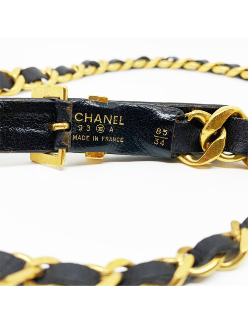 Ceinture CHANEL trèfle chaîne et cuir noir vintage
