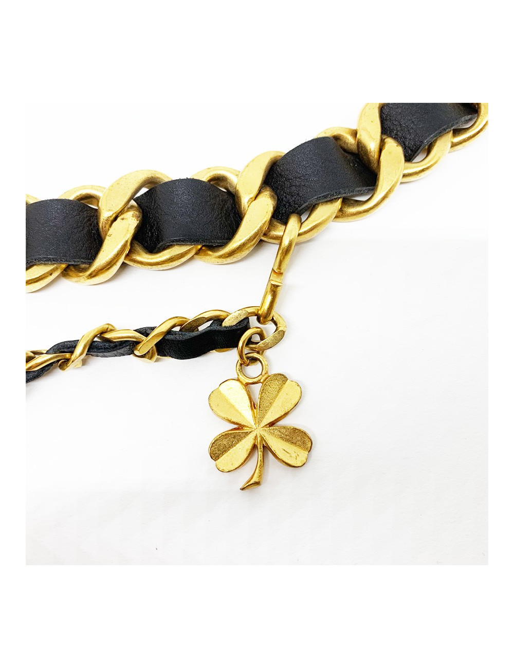 Ceinture CHANEL chaine et cuir noir 