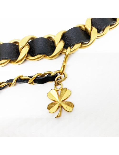 Ceinture CHANEL chaine et cuir noir 