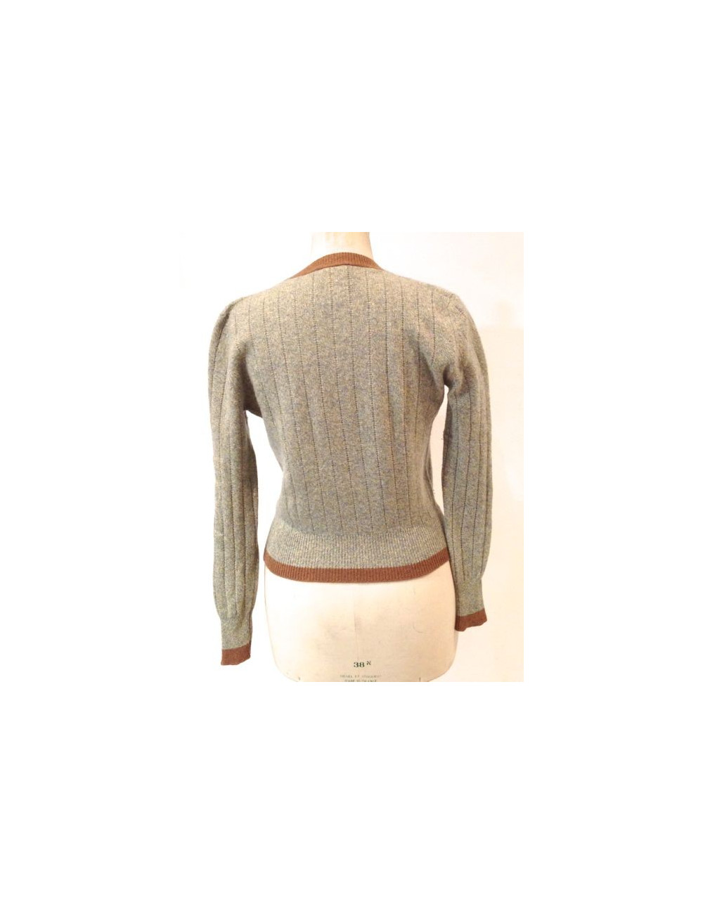 Gilet CHANEL en maille bleu ciel et marron