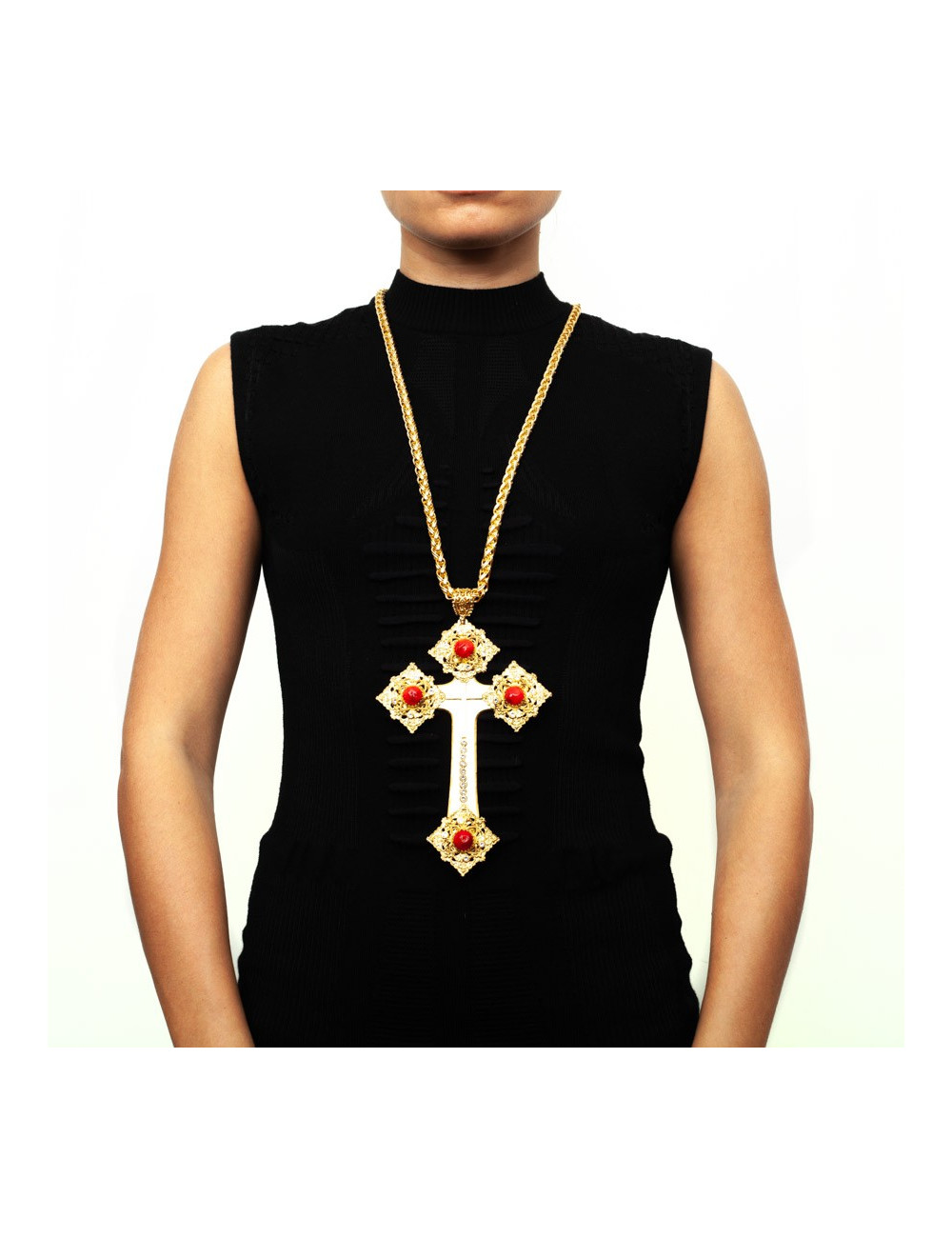 Collier croix  vintage MARGUERITE DE VALOIS rubis