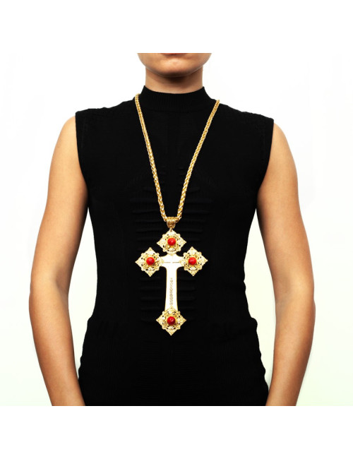 Collier croix  vintage MARGUERITE DE VALOIS rubis