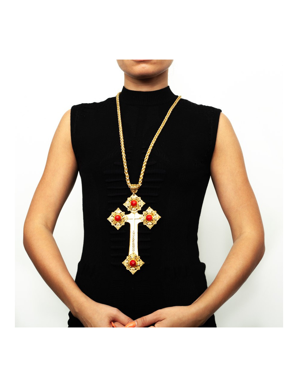 Collier croix  vintage MARGUERITE DE VALOIS rubis
