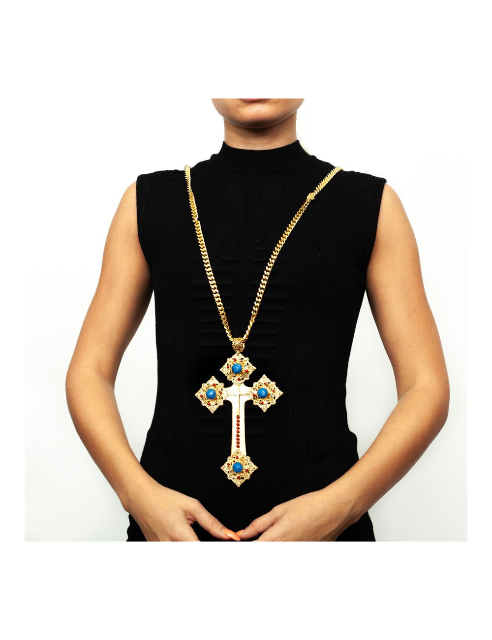 Croix MARGUERITE DE VALOIS turquoise et corail