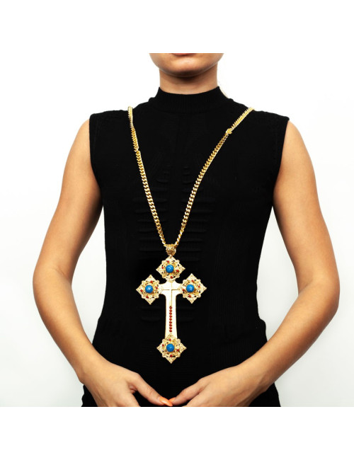 Croix MARGUERITE DE VALOIS turquoise et corail