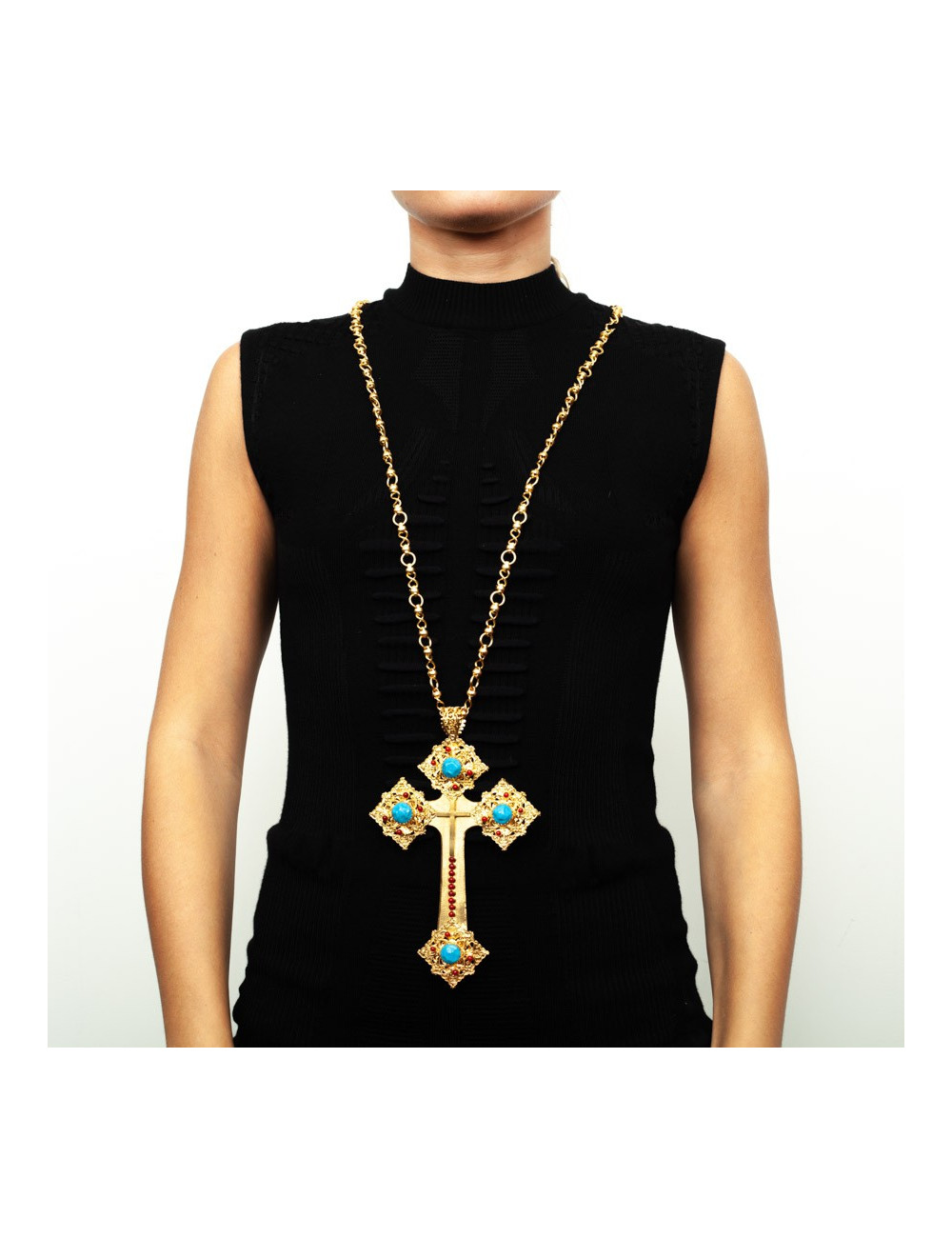 Croix MARGUERITE DE VALOIS turquoise et corail