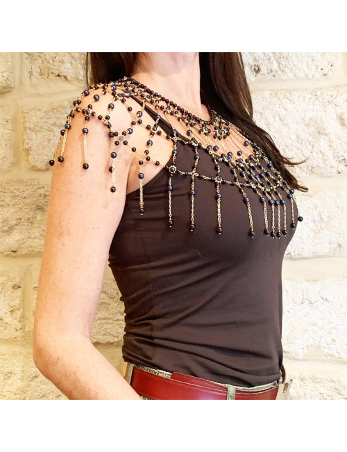 Plastron CHANEL perles bleues